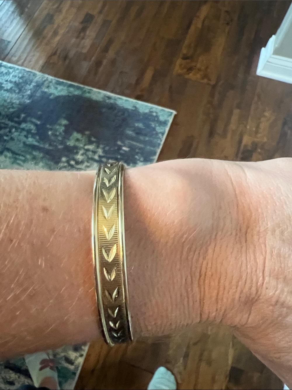 Vintage Gold-Tone Etched Bangle Bracelet
